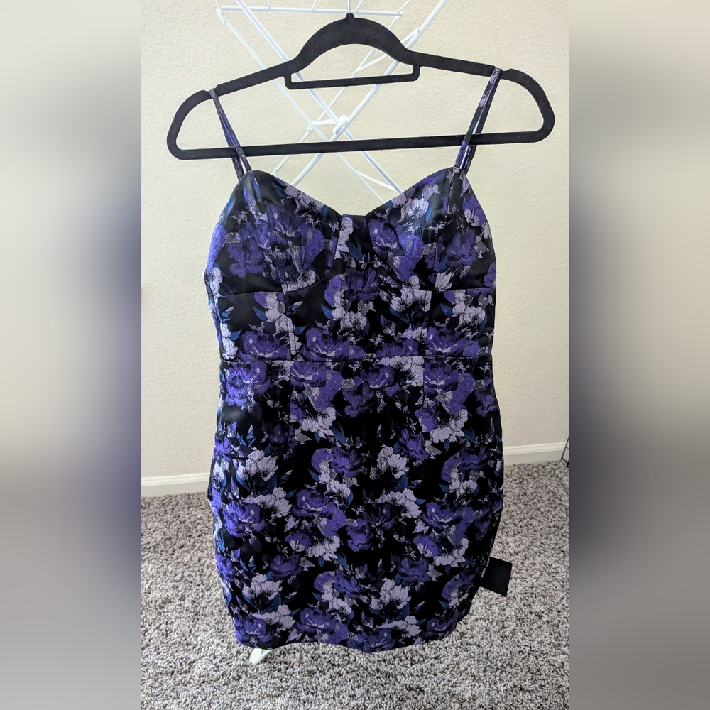 *NWT* Purple and Blue Floral Jacquard Bustier Mini Dress